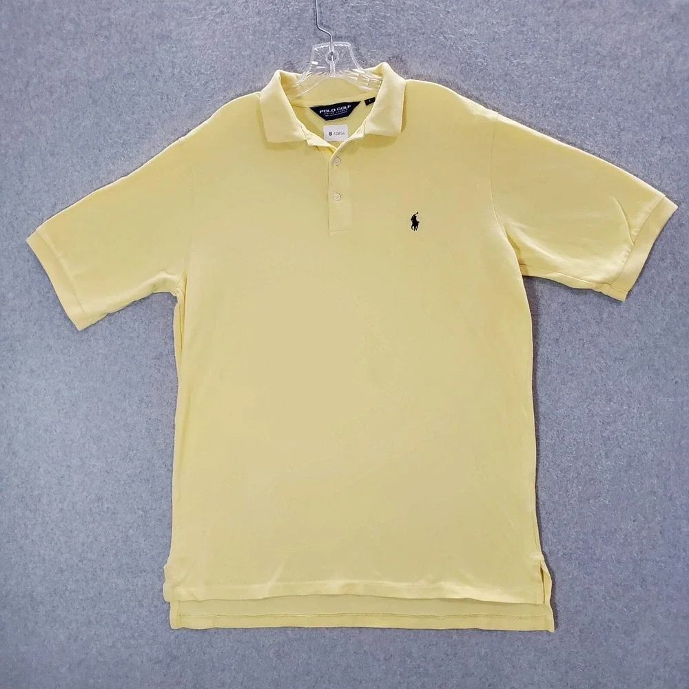 VINTAGE Polo Golf Ralph Lauren Men Polo Shirt Large Yellow Logo Embroidered Peru